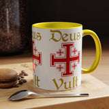 Deus Vult Accent Coffee Mug 11oz 15oz Red Cross Knight Crusader Ceramic Cup Bold Medieval Design Christian Symbol Faith Inspired Coffee Tea Gift Drinkware