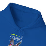 The Charmer Unisex Heavy Blend Hooded Sweatshirt Futuristic Butterfly Neon Cyber Aesthetic Graphic Hoodie Streetwear Fashion Statement