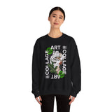 Collage Art Unisex Heavy Blend Crewneck Sweatshirt Graphic Pullover Black Abstract Modern Nature Inspired Futuristic Streetwear Creative Artistic Fashion Outfit