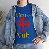 Deus Vult Unisex T Shirt Medieval Crusader Cross Graphic Tee Warrior Knight Inspired Vintage Christian Symbol Heavy Cotton Streetwear