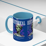 Historical Accent Coffee Mug 11oz 15oz Black Ceramic Cup with Greek Goddess Statue and Purple Floral Design for Art and History Lovers