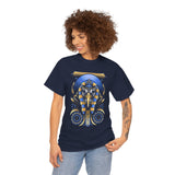 Eye Of Eternity Unisex Heavy Cotton Tee Ancient Egyptian Owl Pharaoh Gold And Blue Cosmic Streetwear Tee For Spiritual Strength And Timeless Power