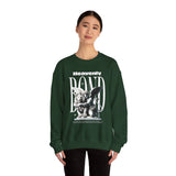 Heavenly Bond Unisex Heavy Blend Crewneck Sweatshirt Graphic Pullover Black Angel And Lion Statue Spiritual Streetwear Bold Futuristic Artistic Fashion Outfit