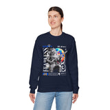 Fearless Memory Unisex Heavy Blend Crewneck Sweatshirt Graphic Pullover Black Astronaut Space Warrior Futuristic Sci Fi Bold Streetwear Artistic Fashion Outfit