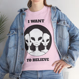 I Want To Believe Alien Unisex T Shirt Vintage UFO Graphic Tee Extraterrestrial Space Themed Sci Fi Paranormal Conspiracy Inspired Streetwear Top