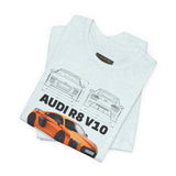 Orange Mid Engine Supercar Blueprint Artwork Unisex Heavy Cotton Tee High Performance Inspired Streetwear Graphic Shirt For Car Enthusiasts And Automotive Art Fans