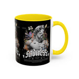Sadness Statue Accent Coffee Mug 11oz 15oz Two Tone Ceramic Gothic Art Cup with Butterfly and Flame Design