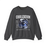 Civilization Eye Of Memory Graphic Unisex Heavy Blend Crewneck Sweatshirt Futuristic Visionary Streetwear Abstract Blue Eye Pullover