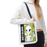 Not Alone Alien Tote Bag Sci Fi Extraterrestrial UFO Design Canvas Bag Space Lover Reusable Eco Friendly Durable Shopping Travel Lifestyle Tote