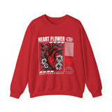 Heart Flower Graphic Unisex Heavy Blend Crewneck Sweatshirt Comfortable Streetwear Pullover Bold Red and Black Floral Heart Design Symbol of Love Strength and Vitality Perfect Gift for Friends Birthdays Cozy Days and Everyday Wear