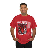 Heart Flower Graphic Unisex Heavy Cotton Tee Comfortable Streetwear T Shirt Bold Red and Black Floral Heart Design Symbol of Love Strength and Vitality Perfect Gift for Friends Birthdays and Casual Everyday Wear