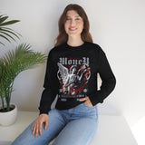 Money Bright Unisex Heavy Blend Crewneck Sweatshirt Angel Statue Graphic Gothic Streetwear Red Neon Artistic Fashion Pullover