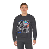Fearless Memory Unisex Heavy Blend Crewneck Sweatshirt Graphic Pullover Black Astronaut Space Warrior Futuristic Sci Fi Bold Streetwear Artistic Fashion Outfit