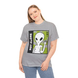 Unisex Not Alone Alien T Shirt Cartoon UFO Graphic Tee Extraterrestrial Sci Fi Space Themed Paranormal Conspiracy Inspired Streetwear Top