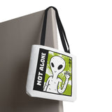 Not Alone Alien Tote Bag Sci Fi Extraterrestrial UFO Design Canvas Bag Space Lover Reusable Eco Friendly Durable Shopping Travel Lifestyle Tote