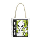 Not Alone Alien Tote Bag Sci Fi Extraterrestrial UFO Design Canvas Bag Space Lover Reusable Eco Friendly Durable Shopping Travel Lifestyle Tote