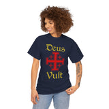 Deus Vult Unisex T Shirt Medieval Crusader Cross Graphic Tee Warrior Knight Inspired Vintage Christian Symbol Heavy Cotton Streetwear