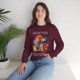 Blooms Person Unisex Heavy Blend Crewneck Sweatshirt Graphic Pullover Black Abstract Colorful Floral Head Artistic Modern Streetwear Creative Futuristic Fashion Outfit