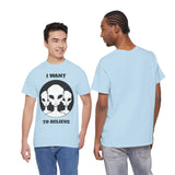 I Want To Believe Alien Unisex T Shirt Vintage UFO Graphic Tee Extraterrestrial Space Themed Sci Fi Paranormal Conspiracy Inspired Streetwear Top
