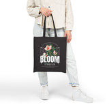 Cotton Canvas Tote Bag Bloom Stronger Floral Graphic Reusable Shopping Bag Black Motivational Nature Inspired Aesthetic Streetwear Fashion Accessory