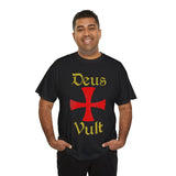 Deus Vult Unisex T Shirt Medieval Crusader Cross Graphic Tee Warrior Knight Inspired Vintage Christian Symbol Heavy Cotton Streetwear