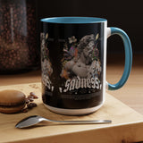 Sadness Statue Accent Coffee Mug 11oz 15oz Two Tone Ceramic Gothic Art Cup with Butterfly and Flame Design