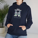 Neo Invaders Futuristic Holographic Graphic Unisex Heavy Blend Hooded Sweatshirt Sci Fi Cyberpunk Streetwear Bold Statement Hoodie