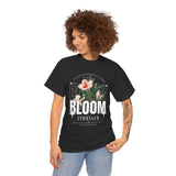 Bloom Stronger Floral Graphic Black Unisex Heavy Cotton T Shirt Motivational Nature Inspired Aesthetic Streetwear Fashion Outfit