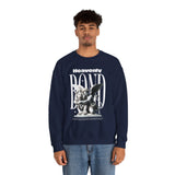 Heavenly Bond Unisex Heavy Blend Crewneck Sweatshirt Graphic Pullover Black Angel And Lion Statue Spiritual Streetwear Bold Futuristic Artistic Fashion Outfit