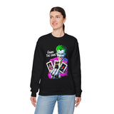 Joker Enjoy The Game Unisex Sweatshirt Bold Gothic Streetwear Dark Psychological Art Design Cozy Heavy Blend Pullover for Risk Takers and Fearless Creators