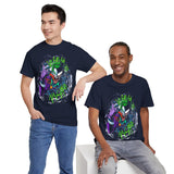 Vibrant Comic-Symbiotic Madness Unisex Heavy Cotton Tee Bold Gothic Streetwear Dark Psychological Art Design Intense Graphic Statement Shirt for Visionaries and Creators