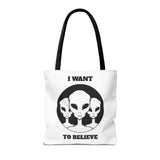 I Want To Believe Alien Tote Bag Sci Fi UFO Extraterrestrial Design Canvas Bag Space Mystery Reusable Eco Friendly Durable Shopping Travel Tote