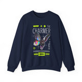The Charmer Unisex Heavy Blend Crewneck Sweatshirt Futuristic Butterfly Neon Cyber Aesthetic Graphic Pullover Streetwear Fashion
