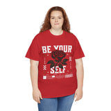 Be Yourself Rose Graphic Unisex Heavy Cotton Tee Motivational Streetwear Bold Floral Empowerment Design