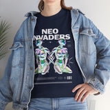 Neo Invaders Futuristic Holographic Graphic Unisex Heavy Cotton Tee Bold Sci Fi Cyberpunk Streetwear Statement T Shirt