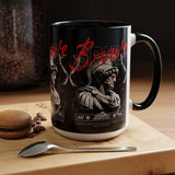 Brave Soul Warrior Accent Coffee Mug 11oz 15oz Black Ceramic Two Tone Cup Bold Statue Design with Red Script Gift for Coffee Lovers