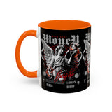 Money Bright Accent Coffee Mug 11oz 15oz Black Ceramic Gothic Angel Statue Design with Red Neon Artwork for Hustlers and Bold Thinkers