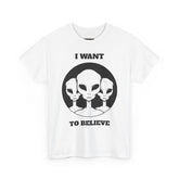 I Want To Believe Alien Unisex T Shirt Vintage UFO Graphic Tee Extraterrestrial Space Themed Sci Fi Paranormal Conspiracy Inspired Streetwear Top