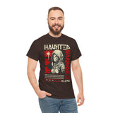 Haunted Warrior Unisex Heavy Cotton Tee Graphic Black T Shirt Bold Red Samurai Ninja Inspired Futuristic Streetwear Artistic Fashion Outfit
