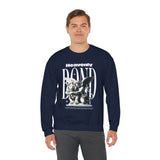 Heavenly Bond Unisex Heavy Blend Crewneck Sweatshirt Graphic Pullover Black Angel And Lion Statue Spiritual Streetwear Bold Futuristic Artistic Fashion Outfit