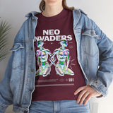 Neo Invaders Futuristic Holographic Graphic Unisex Heavy Cotton Tee Bold Sci Fi Cyberpunk Streetwear Statement T Shirt