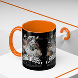 Sadness Statue Accent Coffee Mug 11oz 15oz Two Tone Ceramic Gothic Art Cup with Butterfly and Flame Design