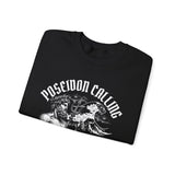 Poseidon Calling Greek God Ocean Waves Graphic Unisex Heavy Blend Crewneck Sweatshirt Surf Streetwear Coastal Vibes