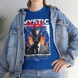 Mystic Mask Flames Graphic Unisex Heavy Cotton Tee Hustler Streetwear Motivational Dark Mystery Bold Design