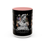 Sadness Statue Accent Coffee Mug 11oz 15oz Two Tone Ceramic Gothic Art Cup with Butterfly and Flame Design