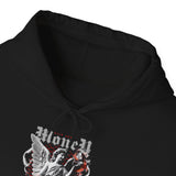 Money Bright Unisex Heavy Blend Hooded Sweatshirt Angel Statue Graphic Gothic Streetwear Red Neon Aesthetic Artistic Fashion Hoodie