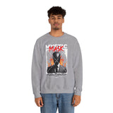 Mystic Mask Flames Graphic Unisex Heavy Blend Crewneck Sweatshirt Hustler Streetwear Motivational Dark Mystery Bold Fire Design