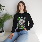Collage Art Unisex Heavy Blend Crewneck Sweatshirt Graphic Pullover Black Abstract Modern Nature Inspired Futuristic Streetwear Creative Artistic Fashion Outfit