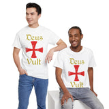 Unisex Deus Vult T Shirt Medieval Crusader Cross Graphic Tee Warrior Knight Inspired Vintage Christian Symbol Heavy Cotton Streetwear