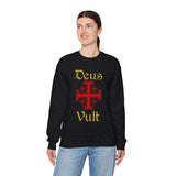 Unisex Deus Vult Crewneck Sweatshirt Medieval Crusader Cross Heavy Blend Fleece Pullover Warrior Knight Inspired Vintage Christian Symbol Streetwear